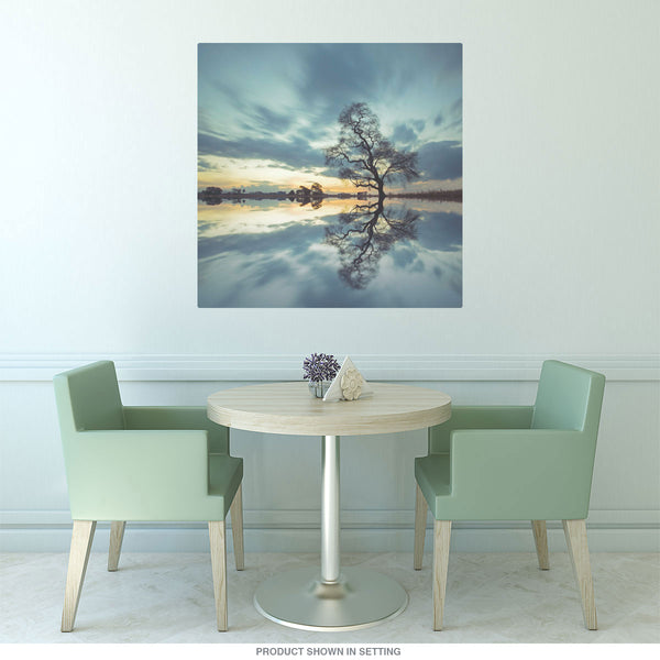Lonely Tree Sunset Reflection Bright Blue Wall Decal