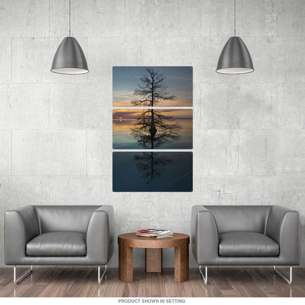 Tall Tree in Water at Sunset Large Metal Signs
