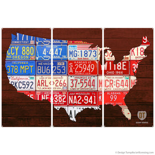 USA Flag Map License Plate Style Large Metal Signs