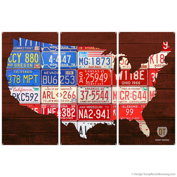 USA Flag Map License Plate Style Large Metal Signs