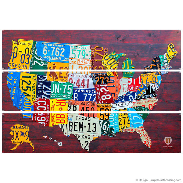 USA 50 Map License Plate Style Large Metal Signs Long Panels