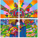 Hippie Musician 60s Style Quadriptych Metal Wall Art Pop Art