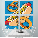 Hot Dog Onion Rings Pop Art Quadriptych Metal Wall Art