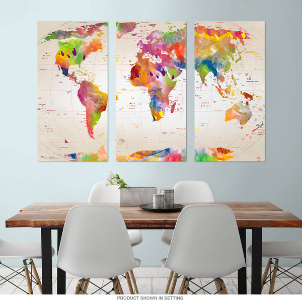 Watercolor Map Of The World Large Metal Signs