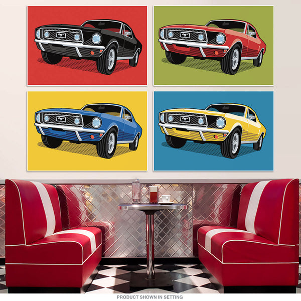 1968 Ford Mustangs Pop Art Quadriptych Metal Wall Art
