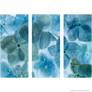 Blue Flowers on Ice Triptych Metal Wall Art
