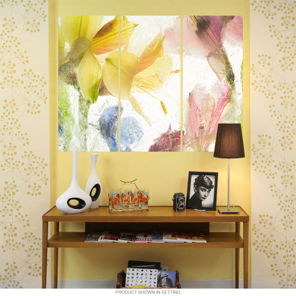 Alstroemeria Flowers Yellow and Pink Triptych Metal Wall Art