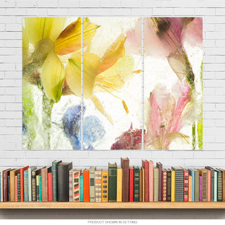 Alstroemeria Flowers Yellow and Pink Triptych Metal Wall Art