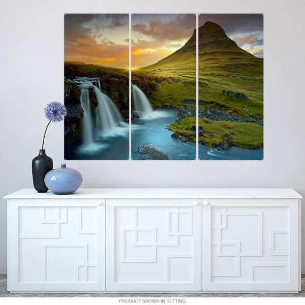 Waterfalls & Mountain Nature Triptych Metal Wall Art
