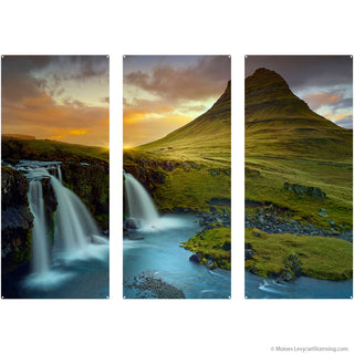 Waterfalls & Mountain Nature Triptych Metal Wall Art