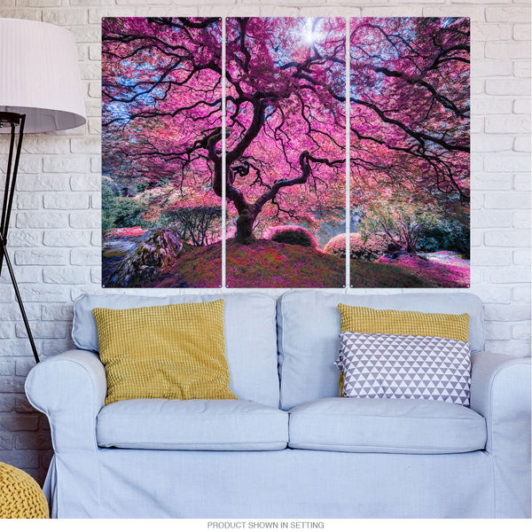 Pink Tree Nature Triptych Metal Wall Art