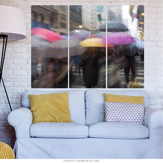 Blurry Umbrellas New York City Triptych Metal Wall Art