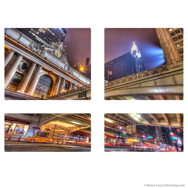 Grand Central Station NYC Street Quadriptych Metal Wall Art