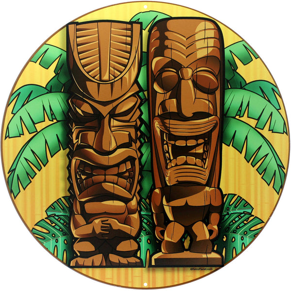 Tropical Hawaiian Tiki Gods Large Metal Sign Round