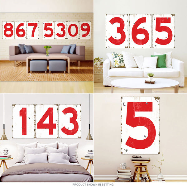 Old Numbers Porcelain Look Large Signs Red 24 x 36