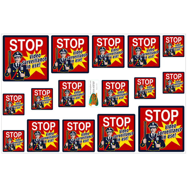 Stop Cop Video Surveillance Warning Vinyl Sticker Set of 16