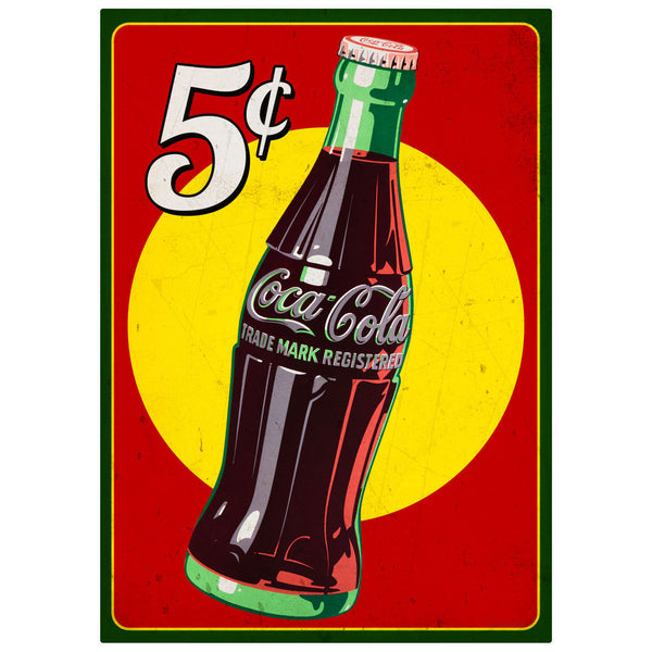Coca-Cola 5 Cents Bottle Wall Decal Distressed