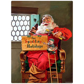 Coca-Cola Santa with Elf Sparkling Holidays Wall Decal