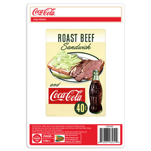 Coca-Cola Roast Beef Sandwich Vinyl Sticker 1950s Diner