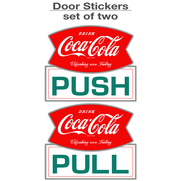 Drink Coca-Cola Push Pull Fishtail Door Sticker Set of 2