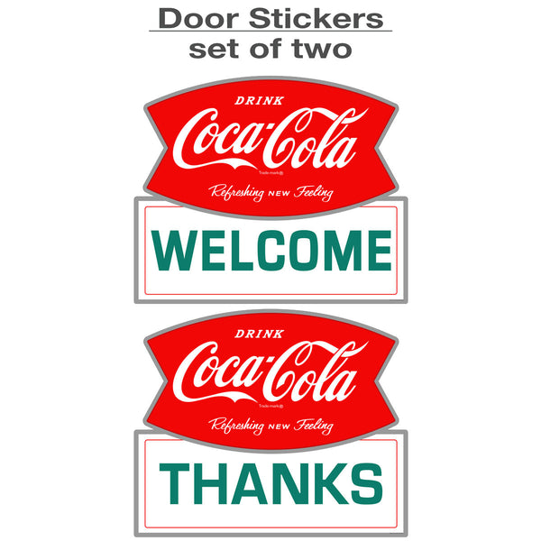 Drink Coca-Cola Welcome Thanks Fishtail Door Sticker Set of 2