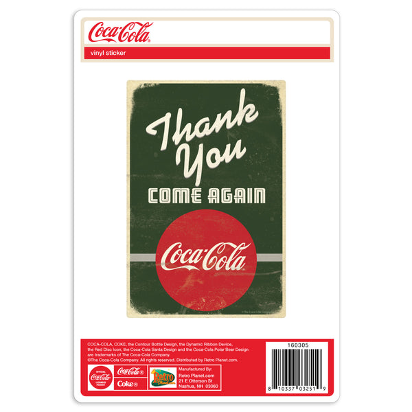 Coca-Cola Disc Thank You Vinyl Sticker Distressed