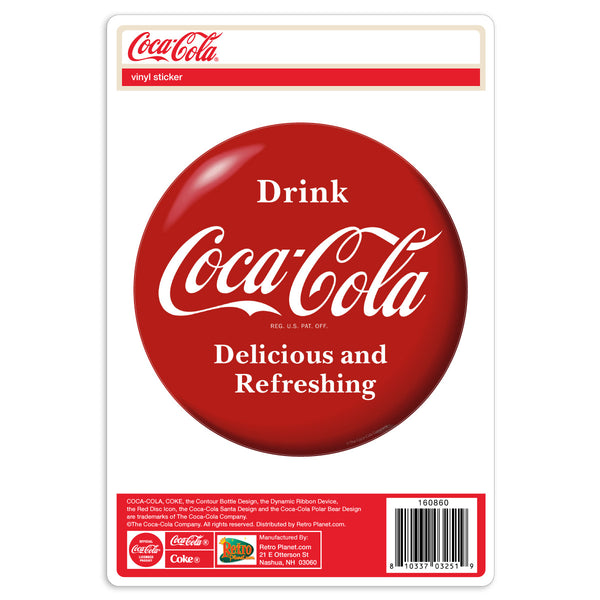 Drink Coca-Cola Red Disc Delicious Vinyl Sticker 1930s Style