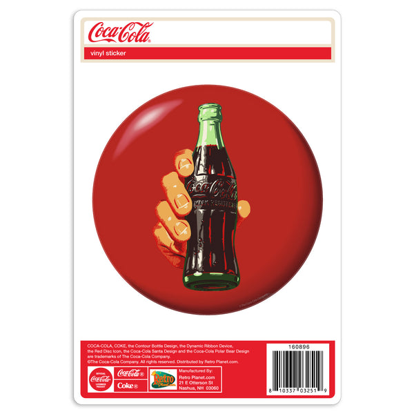 Coca-Cola Hand and Bottle Red Disc Vinyl Sticker