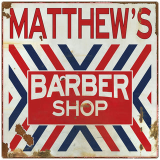 Barber Shop X Stripes Custom Metal Sign Distressed