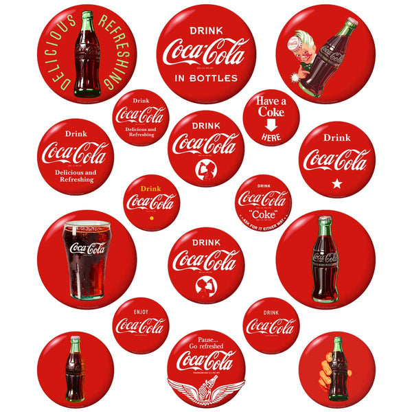 Coca-Cola Red Disc Button Vinyl Stickers Set Of 18