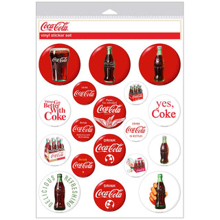 Coca-Cola Red Disc Button Vinyl Stickers Set of 18 Red White