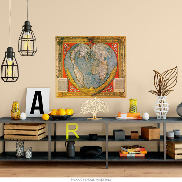 Heart Shaped World Map Stabius-Werner Projection 1500 Wall Decal