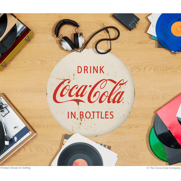 Drink Coca-Cola in Bottles Disc Floor Graphic White Grunge