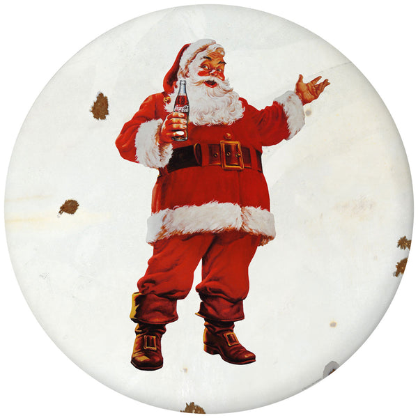 Coca-Cola Santa Disc Holiday Floor Graphic White Grunge