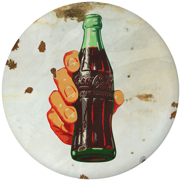 Coca-Cola Hand and Bottle Disc Floor Graphic White Grunge