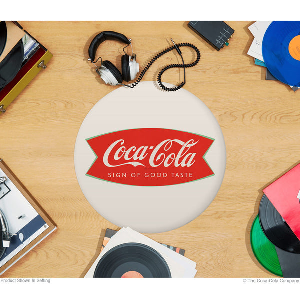 Coca-Cola Fishtail Logo Disc Floor Graphic White 1960s Style