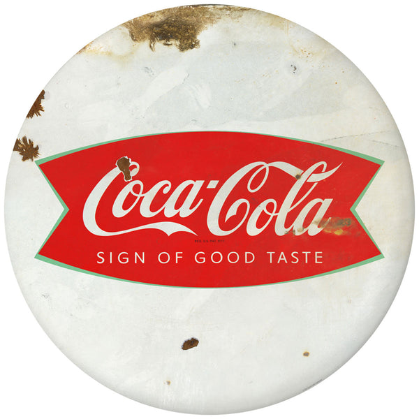 Coca-Cola Fishtail Logo Disc Floor Graphic White 1960s Style Grunge