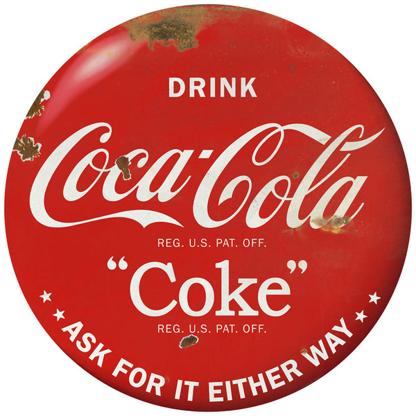Drink Coca-Cola Red Disc Floor Graphic Ask For It 1930s Style Grunge