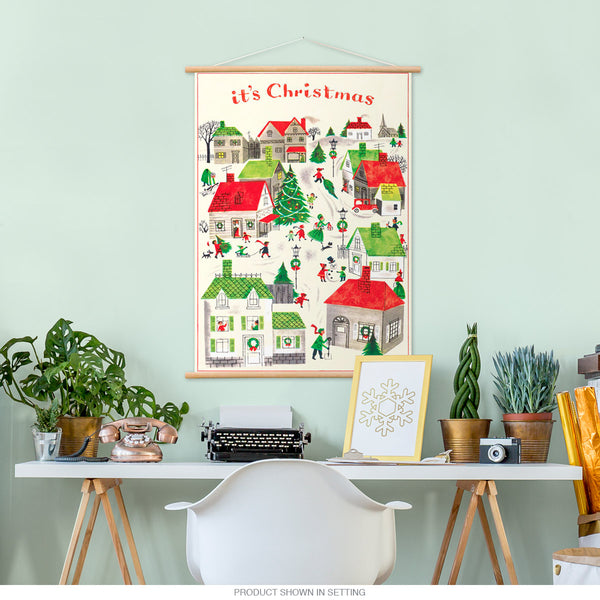 Its Christmas Village Scene Vintage Style Poster