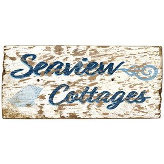Seaview Cottages Rustic Style Metal Sign