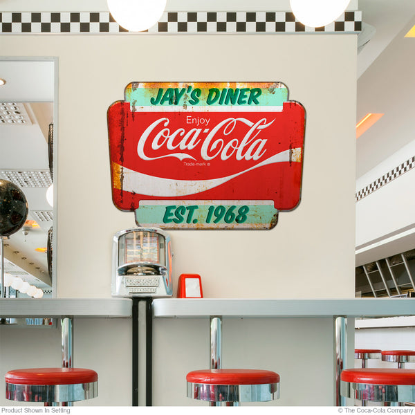 Enjoy Coca-Cola Googie Style Personalized Metal Sign Distressed
