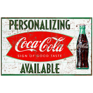 Coca-Cola Fishtail Personalized Metal Sign 1960 Style Distressed