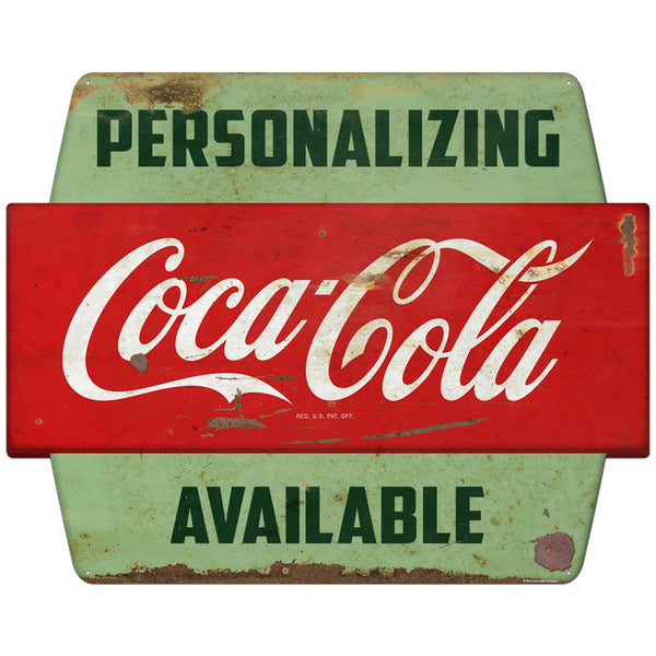 Coca-Cola Personalized Metal Sign Googie Style Hexagon Distressed