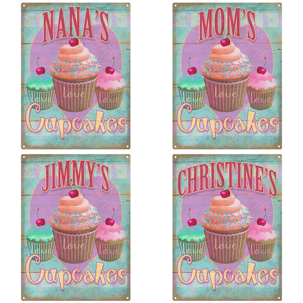 I Love Cupcakes Distressed Personalized Metal Sign