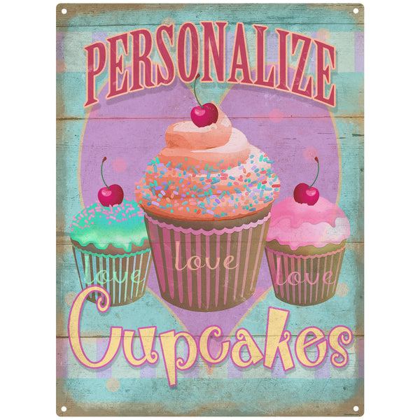 I Love Cupcakes Distressed Personalized Metal Sign