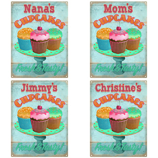 Cupcakes Fresh Tasty Distressed Personalized Metal Sign