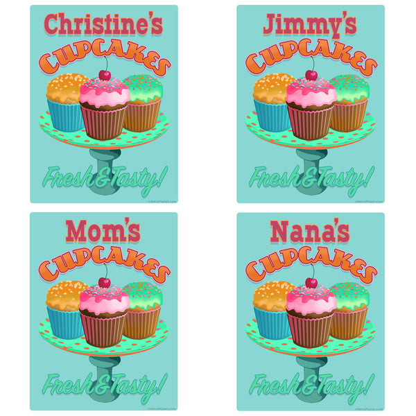Personalized Fresh And Tasty Cupcakes Vinyl Stickers Set of 10
