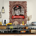 Welcome Gas Station Ghost Sign Graphic Faux Brick Mural