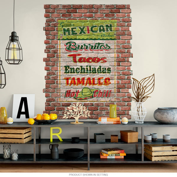 Mexican Food Menu Ghost Sign Graphic Faux Brick Mural