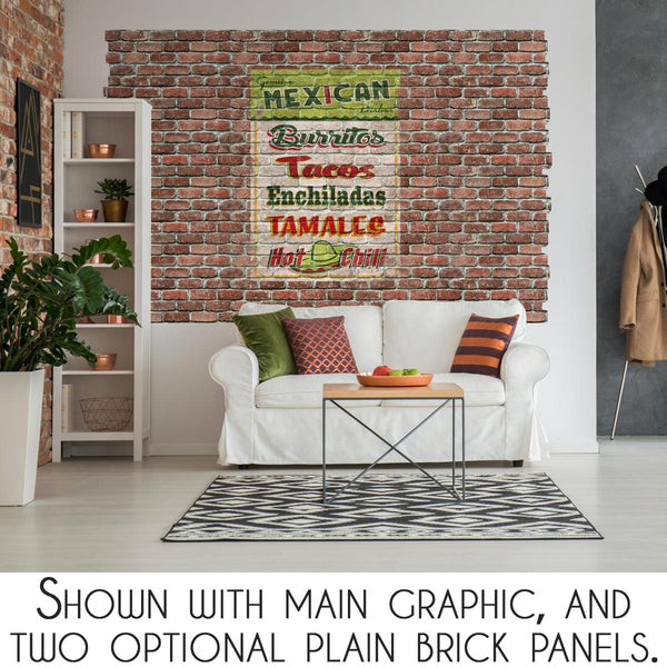 Mexican Food Menu Ghost Sign Graphic Faux Brick Mural